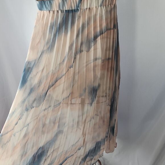 Marbled Pleated Maxi Skirt in Blue and Peach Size L - Picture 3 of 9